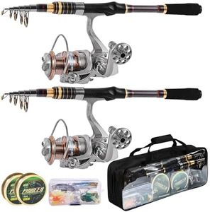 Luyianxi Fishing Rod and Reel Combo 2PCS 2.1M/6.9FT Collapsible Fishing Kits, Carbon Fiber Fishing Pole Spinning Reel Lures Set with Carrier Bag, Fishing Gear for Adults Travel Saltwater Freshwater