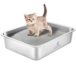 Stainless Steel Cat Litter Box,Kitty Litter Box with Letter Stickers,Metal Cat Litter Pan,Indoor Litter Tray,Pet Toilet Supplies for Small & Medium Cats,Kitten, Rabbit, Non Stick,Easy to Clean