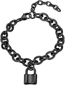 FindChic Handcuff Necklace Padlock Pendant Customized Handcuffs Bracelet Stainless Steel/18K Gold Plated/Black Curb Chain Interlocking 16inch/18inch Friendship Statement Necklace for Girls & Women,