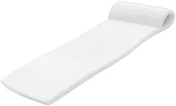 TRC Recreation Sunsation 1.75” Thick Vinyl Coated Foam Swimming Pool Float Mat Adult Lounger with Built-In Roll Pillow, White