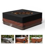 Pacok Square Hot Tub Cover, Waterproof 600D Oxford Fabric SPA Hot Tub Covers with Drawstring, Outdoor SPA Bath Pool Dust Cover with Air Vent, Black+Brown(200x200x85CM)