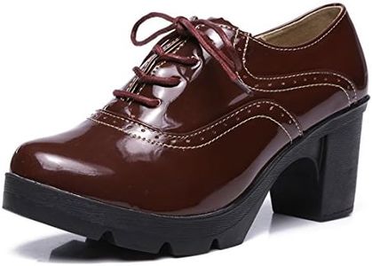 DADAWEN Women's Classic T-Strap Platform Mid-Heel Square Toe Oxfords Dress Shoes Wine Red US Size 6