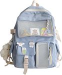Kawaii Backpack with Kawaii Pin And Accessories, Cute Aesthetic Backpack School Bag, Multi Pocket Kawaii Bookbag for Teen Girls (Design B-blue)
