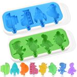 Sakolla Silicone Popsicle Molds Set of 2, Reusable Mini Popsicle Molds, Popsicle Molds for Kids, Dino and Rocket Shape Popsicle Molds (Green+Blue)