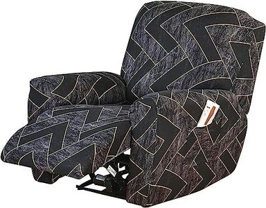 House of Quirk Recliner Slipcover 4 Pieces Stretch Printed Chair Covers with Side Pocket Sofa Couch Cover Anti-Slip Fitted Recliner Cover Furniture Protector - Black Trellis
