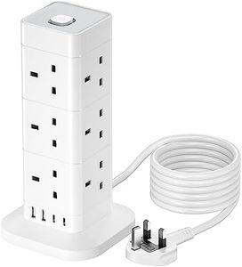 3M Tower Extension Lead with USB C, Hotimy 12 Way Multi Plug Extension Tower with 4 USB (2 Type C & 2 USB A Ports) Surge Protected Extension Cord 13A 3250W Tower Power Strip Long Cable for Home Office