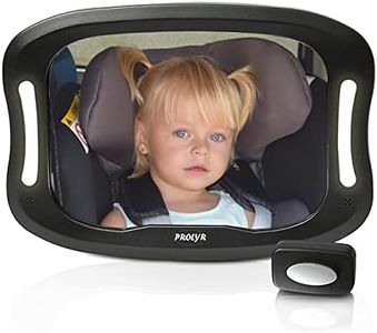 Prolyr Espejo retrovisor coche bebé LED - Espejo asiento trasero coche para bebé, Luz LED, Seguro, Irrompible, Mando a distancia, Fácil instalación, Universal, Rotación 360°, Nuevo diseño (Negro)