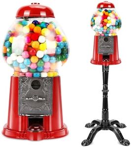 ZIEGIAN 15" Gumball Machine with Stand - Vintage Candy Dispenser with Glass Globe and Metal Base - Bubble Gum Machine of Coin or Coinless Dispensing for Kids (Red)