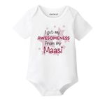 KNITROOT Maasi Family Special Onesies, Unisex Baby Kids Cotton Lycra Envelope Neck Half Sleeve White Romper, Bodysuit, Sleepsuit, I Got My Awesomeness From My Maasi, 0-3 Months for Boys & Girls