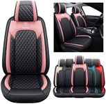 Aierxuan Girly Car Seat Covers for Women Gilrs Front Seat Leather Waterproof Cushions Universal Fit for Ford Edge Hyundai Azera Kona Rav4 Corolla Camry Prius Acura (2 PCS Front, Black-Pink)