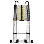 Soctone Telescoping Ladder, 20.7 FT Extension Ladder with 2 Detachable Hooks, Aluminum Lightweight Collapsible Ladder for RV, Household and Outdoor Working Max Load Capacity 330 lbs(300kg)