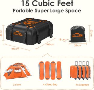 Rymopuey Waterproof Car Roof Bag, 15 Cubic Ft – No Rack Needed, Orange