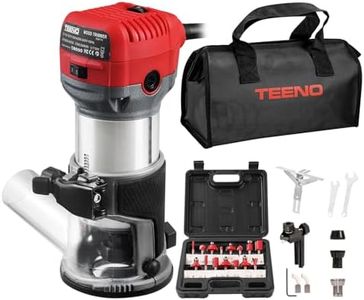 TEENO Wood Router, 6.5 Amp 1.25 HP Compact Router Tools for Woodworking, 13000-33000 RPM Hand Trim Router with 15pcs 1/4" Bits Set, 6 Variable Speeds, Edge Guide, Roller Guide