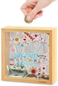 Emapoy Piggy Banks for Adults, Decorative Shadow Box Wooden Frame, Coin Bank Money Bank, Natural Wood Money Box, Printed On The Plexiglass Front (Dreams)