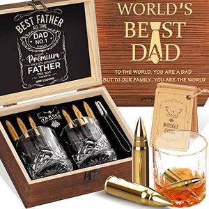 Oaksea Gifts for Men, Dad Birthday Gifts from Daughter Son Wife, Engraved World's Best Dad Whiskey Stones Glasses Set, Cool Bourbon Scotch Cocktail Set Gifts