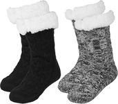 BenSorts Mens Slipper Socks with Grips Cozy Fuzzy Lined Winter Sleeping Socks Non Slip Christmas Gifts 2 Packs Black and Multicolor