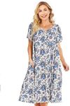 Hymuses Muumuu House Dresses for Women Nightgown Duster Moomoo Short Sleeve Patio Dress with Pockets S-3XL, Blue-paisley, X-Large