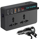Virtutron 200 W High Power Car Inverter with Dual AC Outlets | USB 2.4A + 1A Outputs | 30 W Type-C Output and 12V DC to 220V AC | USB Q C3.0 Fast Laptop Charger with LED Display (Black)