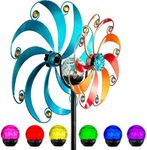 MAGGIFT Solar Wind Spinner 56.3 in Otdoor Metal,Solar Wind Spinner Retro Spinner, Waterproof Outdoor Metal Wind Sculpture for Patio, Lawn & Garden Decor(Bule)