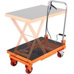 VEVOR Hydraulic Lift Table Cart, 330lbs Capacity 28.5" Lifting Height, Manual Single Scissor Lift Table with 4 Wheels and Non-Slip Pad, Hydraulic Scissor Cart for Material Handling and Transportation