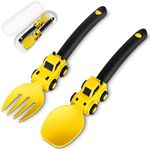 Construction Toddler Utensils - Toddler Forks and Spoons - Kids Spoon and Fork Set - Suitable for Kids Utensils - Baby Utensils, Portable Utensils Set for 1 2 3 4 5 year old Toddlers - Yellow