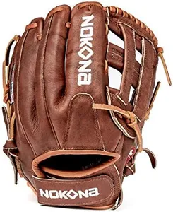 NOKONA W-V1200H Handcrafted Walnut Fastpitch Baseball Glove - Left Hand Throw, H-Web for Infield and Outfield Positions, Adult 12 Inch Mitt, Made in The USA