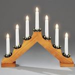 Konstsmide Christmas Lights/Traditional Welcome Light/Oak Stained Wood/Indoor Use (IP20)/230V Indoor/7 Candles with Clear Bulbs/White Cable with On Off Switch
