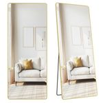SONGMICS Full Length Mirror, 165 x 60 cm, Rectangle Full Body Mirror with Stand, Aluminium Alloy Frame Floor Mirror, Tempered Glass, for Bedroom, Living Room, Cloakroom, Pale Gold LFM038AB01