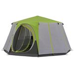 Coleman Camping Tents 8 Person, Cortes Octagon 8 Person Tent Camping House, Big Family Tent with Wheeled Carry Bag, 2000 Mm Water Column, Easy Set Up with Color Coded Poles, Green