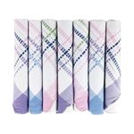 Warwick & Vance Pack Of 7 Womens/Ladies White Handkerchiefs With Leno Coloured Borders & Scallop Hem Edge, 100% Cotton, 29 x 29cm