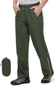 Outdoor Ventures Men's Rain Pants Waterproof Rain Overall Pants Windproof Packable Rain Outdoor Pants for Hiking Fishig Golf Dark Green