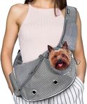 PetAmi Dog Sling Carrier for Small Dogs, Puppy Carrier Sling Purse, Pouch Carrying Bag to Wear Medium Cat, Adjustable Crossbody Pet Sling Travel Breathable, Poop Bag Dispenser, Max 5 lbs, Stripe Black