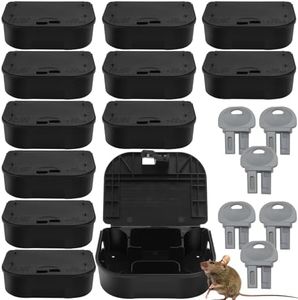 Exterminator's Choice 12-Pack Small Mouse Bait Stations with 6 Keys, Durable Mice Poison Boxes Used with Rat Poison/Bait Blocks, Discreet Mouse Poisoning Bait Stations