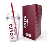 Kimm & Miller Costa Coffee Iced Coffee Cup Gift Set - Plastic Reusable Cup with Straw and Lid (BPA Free) - 450ml Volume - Official Costa Gifts for Coffee Lovers