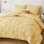 Bedsure Yellow Queen Comforter Set - Bed in a Bag Queen 7 Pieces, Pintuck Beddding Sets Yellow Bed Set with Comforters, Sheets, Pillowcases & Shams