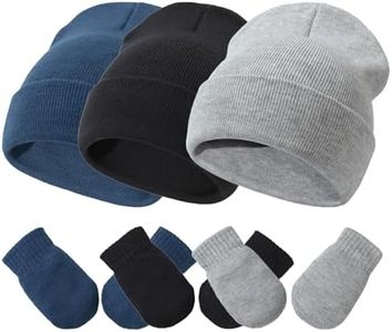 Baby Hats and Mittens Set Infant Toddler Beanie Cap Newborn Gloves for Baby 3 Months-18 Months Black/Gray/Navy