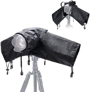 JJC Camera Rain Cover Sleeve for Canon Nikon Sony Fujifilm Mirrorless Camera with Lens Below 7.1x5.5x9.1” (WxHxD), Nylon Camera Rain Coat Protector with Zippered See Through Windows-Black