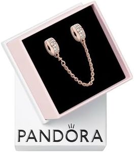 PANDORA Clear Pave Safety Chain Clip Charm - Compatible Moments - Gift for Her - Made Rose, Cubic Zirconia & Silicone - with Gift Box