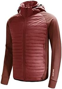 BALEAF Men's Running Jacket Lightweight Thumble Hole Warm Up Puffer Jacket Hybrid Thermal Coat Insulated Hiking Golf Merlot L