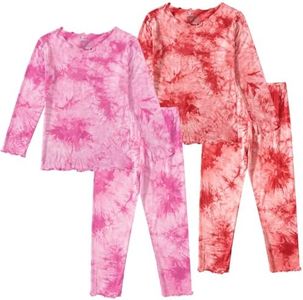 Jimonda Kids Toddler Soft Rayon From Bamboo Pajamas Long Sleeve Boys Girls Sleepwear Outdoor 4pcs Set Tops&Pants Casual Tie Dye Pj(Pink&Orange,11-12Y)