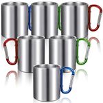 6 Pcs Metal Camping Coffee Mugs Stainless Steel Camping Cup Portable Backpacking Mug with Handle for Outdoor Sports Travel Hiking Kitchen Adults Kids, 3 Style