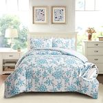 Style Quarters King Duvet Cover Set, 3 Pcs Duvet Cover Set, 100% Soft Polyester Farmhouse Duvet Cover Set, Blue Floral Plant Bright Designed Duvet Cover Set Include 1 Duvet Cover and 2 Pillow Shams