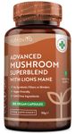 High Potency Mushroom Complex 14400mg Superblend with Lions Mane - 6 Mushroom Complex with Chaga, Cordyceps, Shiitake, Reishi, Maitake and Lions Mane - 180 Vegan Capsules - Made in The UK