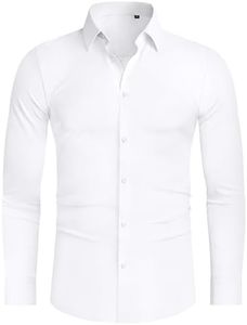 Alimens & Gentle Men's Dress Shirts 16-Way Stretch Slim Fit Long Sleeve Button Down Shirts Wrinkle Free Traveler Shirts, White, Large