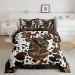 Deer Cow Print Comforter Set Rustic Trees Branches Leaves Camo Bedding Set Queen Camouflage Hunting Theme Bedding Comforter Sets Rustic Farmhouse Quilt Duvet Insert Soft Lightweight 2 Pillow Cases