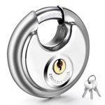 Disc Padlock 70mm with 304 Stainless Steel 3/8-Inch Shackle Heavy Duty Lock Round Outdoor Lock Storage Unit Lock with 3 Keys for Sheds, Storage Unit, Garages and Fence