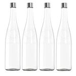 Ventuos -Glass Water Bottle 750 Ml Plain Narrow Mouth For Beverages, Oil, Vinegar, Beer, Water, Soda, Airtight Lid & Leak Proof Cap - Clear - Pack Of-4, 750 Milliliter