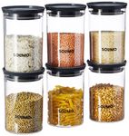 Amazon Brand - Solimo Plastic Storage Jar and Container Set I Air Tight & BPA Free Containers For Kitchen Storage Set I Grocery Kitchen Container Set I Multipurpose Jar, 900 Ml Each, Set 6, Grey