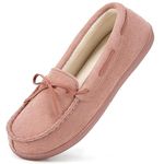 HomeTop Women's Micro Suede Moccasins Slippers with Indoor Outdoor Rubber Sole Pale Mauve,6 UK