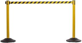 US Weight Yellow Heavy Duty Premium Steel Stanchion with 7.5-Foot Retractable Yellow/Black Striped Belt, 2 Pack